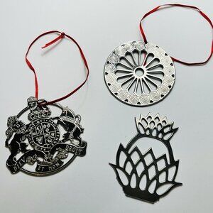 Virginia Metalcrafters Silver Christmas Ornaments Set of 3 Pineapple More Vtg